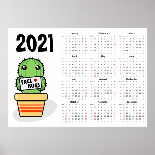 Calendrier Câlins Gratuits 2021 Poster - Début le  (Devant)