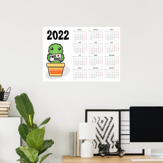 Calendrier Câlins Gratuits 2022 Affiche - Début lu (Bureau à domicile)