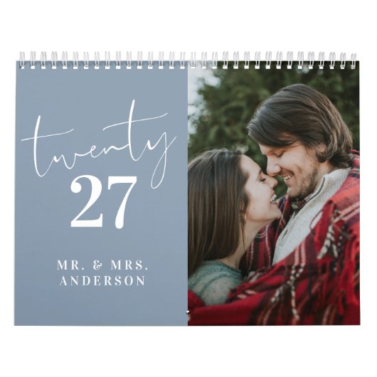 Calendrier Calligraphie de script Mariage récent Photo Bleu p (Protection)