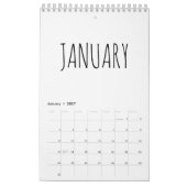 Calendrier Calligraphie simple en noir et blanc (Jan 2027)