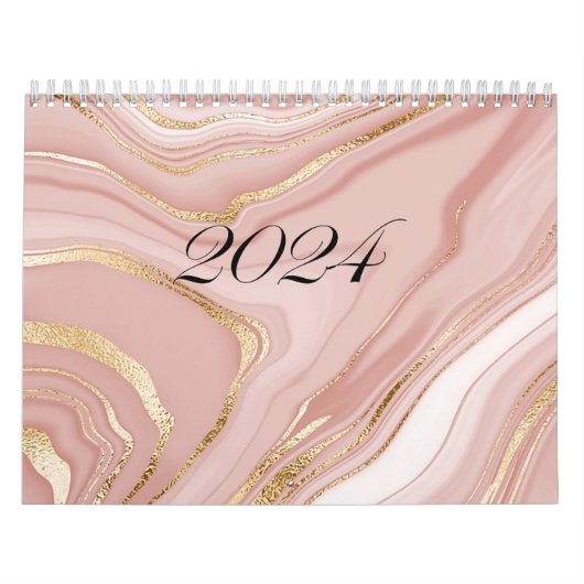 Calendrier Calwndar 2024 motif en marbre rose avec or (Protection)
