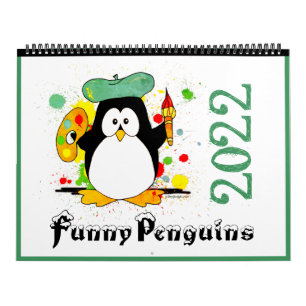 Calendrier Caricature de pingouins amusant coloré Art Green 2