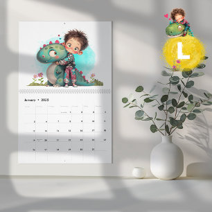 Calendrier Caricature pour garçon et dinosaure