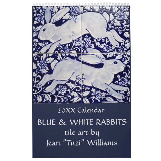 Calendrier Carrelage bleu et blanc de lapin Art N'importe que (Protection)