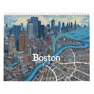 Calendrier Carte vintage de Boston Massachusetts, carte de Bo