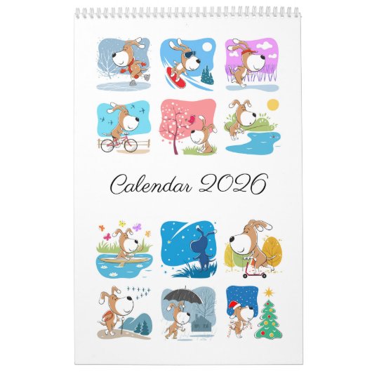 Calendrier Cartoon Funny Cute Puppy Dog Lover 2026 (Protection)