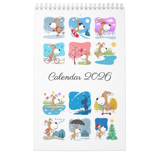Calendrier Cartoon Funny Cute Puppy Dog Lover 2026 (Protection)