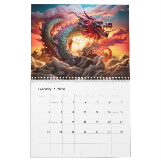 Calendrier Celestial Flame – Chinese Dragons in Sacred Landsc (Feb 2026)