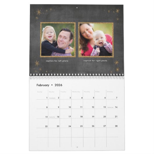 Calendrier Chalkboard & Faux Gold Parties scintillant Photo C (Feb 2026)