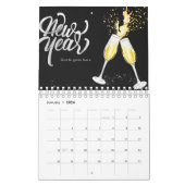 Calendrier Champagne Gold Black Verre Confetti Moderne (Jan 2026)