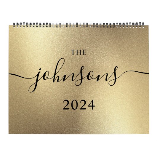Calendrier Champagne Gold Modern Script Nom Photo (Protection)