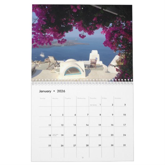 Calendrier Chaque année Santorin Grèce Personnaliser Océan (Jan 2026)