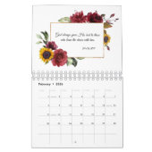 Calendrier Charm Burgundy Sunflowers Inspirational Citation 2 (Feb 2026)