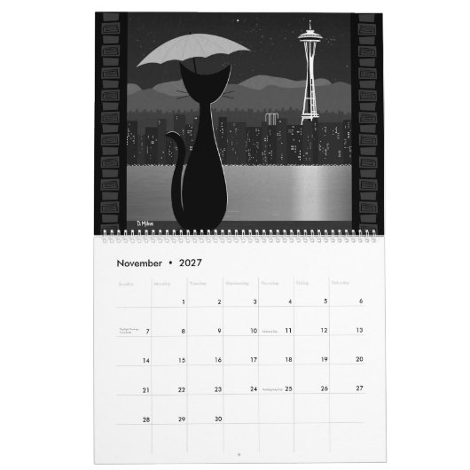 Calendrier Chat de voyage milieu de siècle (Nov 2027)