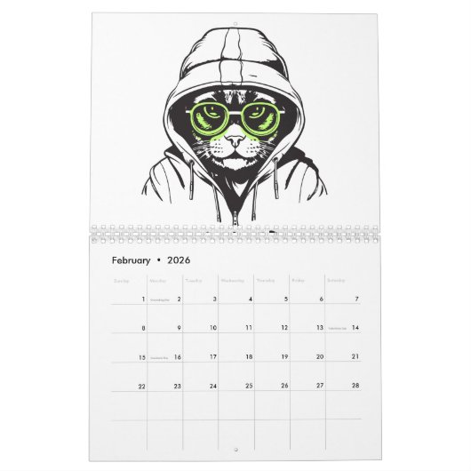 Calendrier chat mignon avec amour et paix (Feb 2026)