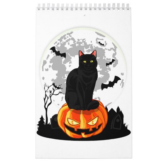 Calendrier Chat noir sur T-shirt Citrouille - Halloween Plein (Protection)