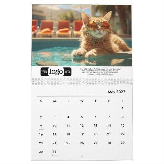 Calendrier Chats en Vacances - Ajouter Logo Pour Cadeau Profe (Mai 2027)