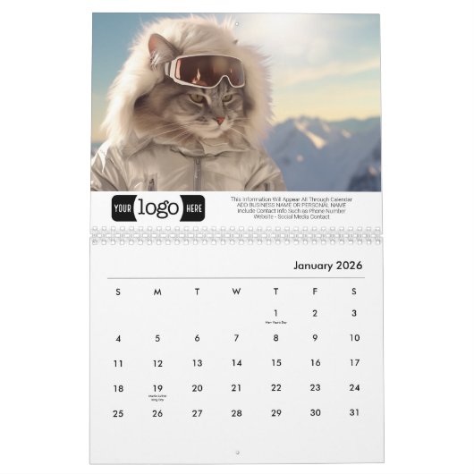 Calendrier Chats en Vacances - Ajouter Logo Pour Cadeau Profe (Jan 2026)