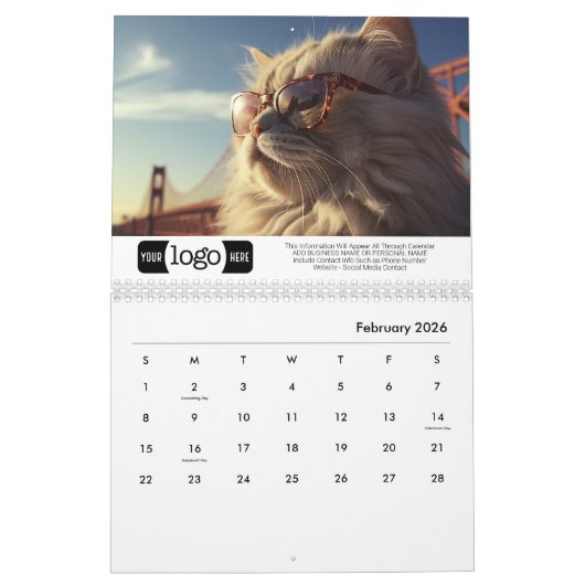 Calendrier Chats en Vacances - Ajouter Logo Pour Cadeau Profe (Feb 2026)