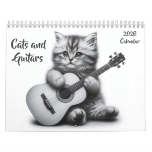 Calendrier Chats et guitares Noir et Blanc 2026