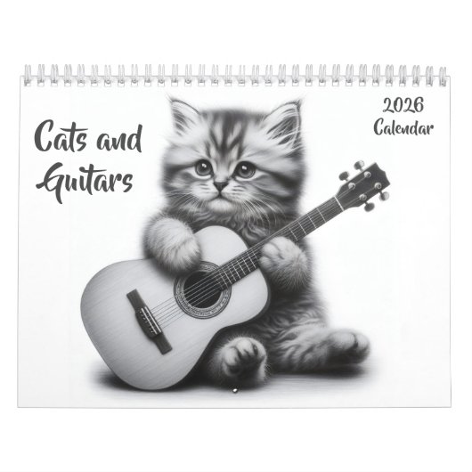 Calendrier Chats et guitares Noir et Blanc 2026 (Protection)