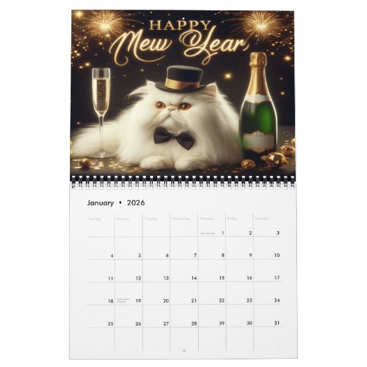 Calendrier Chats Fête Des Vacances En Année 20XX (Jan 2026)