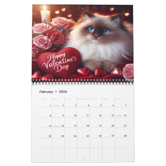 Calendrier Chats Fête Des Vacances En Année 20XX (Feb 2026)