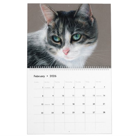 Calendrier Chats tirés à la main Felines sauvages et domestiq (Feb 2026)