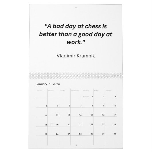 Calendrier Chess Calendar 2025 (Jan 2026)