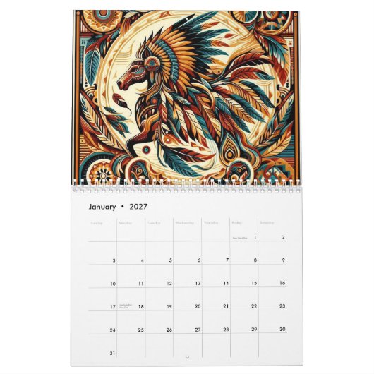 Calendrier Cheval amérindien (Jan 2027)