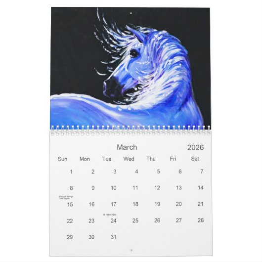 Calendrier Chevaux, Art d'Eve Mazur (Mar 2026)