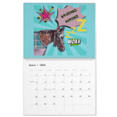 Calendrier chevaux de style comique (Mar 2026)