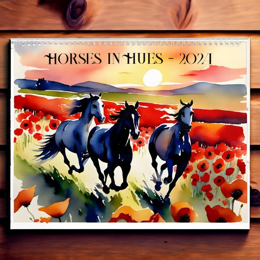 Calendrier Chevaux en teintes aquarelle cheval amoureux cadea