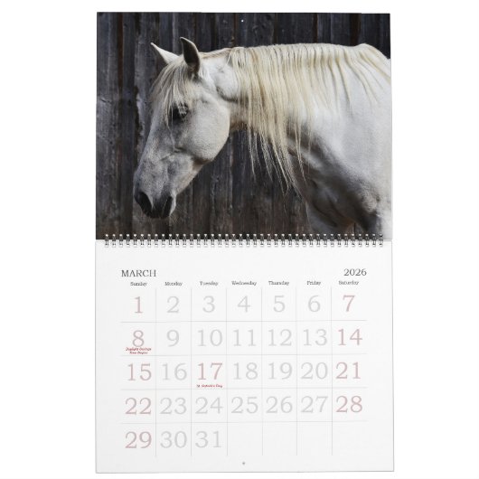 Calendrier Chevaux modifiables (Mar 2026)