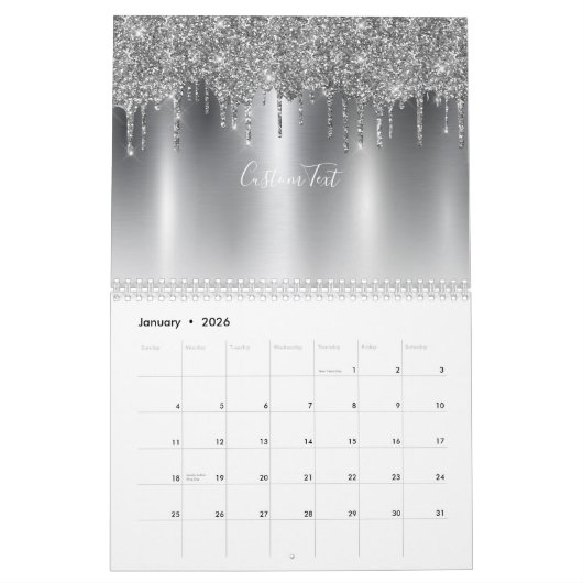 Calendrier Chic gris argenté Parties scintillant Ombre Monogr (Jan 2026)