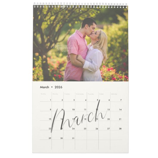 Calendrier Chic moderne Aquarelle Script Multi Photo (Mar 2026)