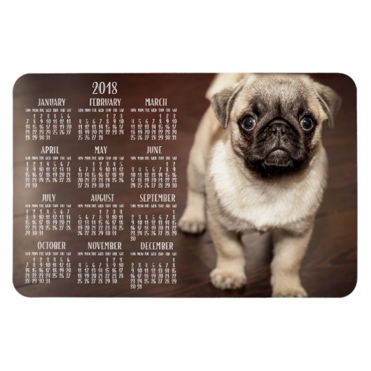 Calendrier Chien 2018 Photo Grand Magnet 4x6 (Horizontal)