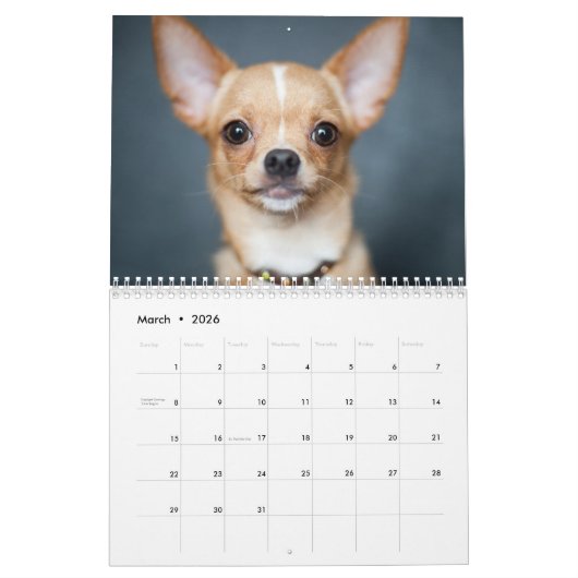 Calendrier Chien 2026 Ajouter Photo Et Texte (Mar 2026)