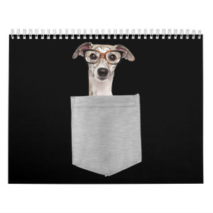 Calendrier Chien dans ta poche de gris avec des lunettes sur