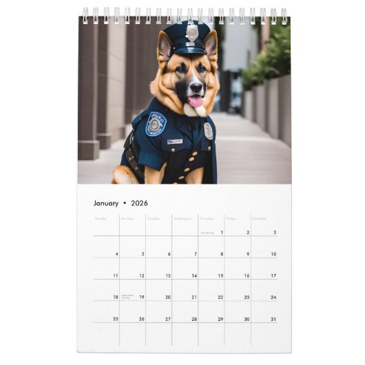 Calendrier Chiens amusants habillés en policiers (Jan 2026)