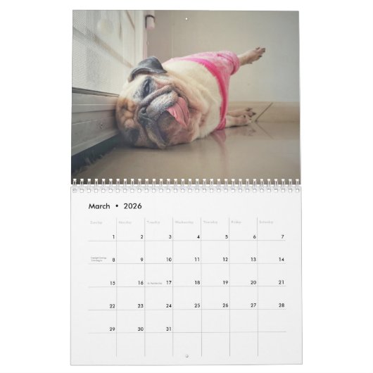 Calendrier Chiens de lazy Funny personnalisés 2026 (Mar 2026)