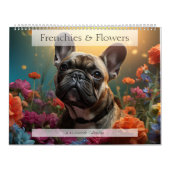 Calendrier Chiens de taureaux français adorables avec fleurs (Protection)
