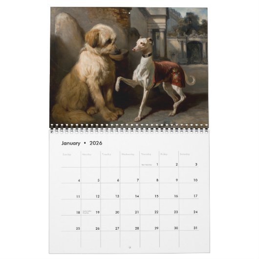 Calendrier Chiens du XIXe siècle en art (Jan 2026)