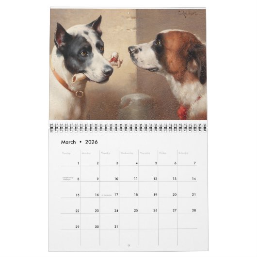 Calendrier Chiens du XIXe siècle en art (Mar 2026)