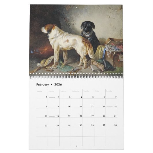 Calendrier Chiens du XIXe siècle en art (Feb 2026)