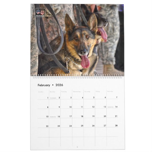Calendrier CHIENS SUR PARADE - Chiens du service militaire am (Feb 2026)