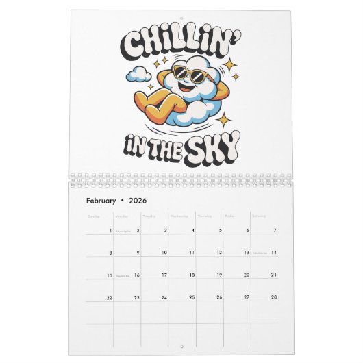 Calendrier Chillin' dans le ciel mignon Mur design nuage (Feb 2026)