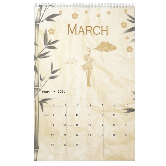 Calendrier Chinois Zodiac Rabbit Année Golden Bamboo (Mar 2026)