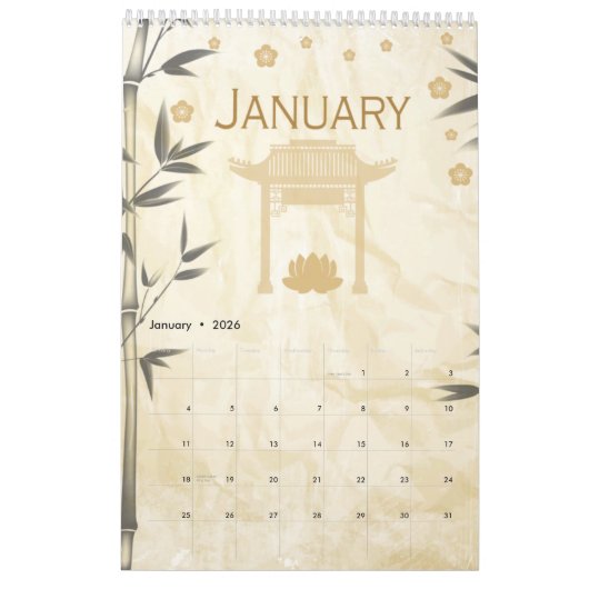 Calendrier Chinois Zodiac Rabbit Année Golden Bamboo (Jan 2026)