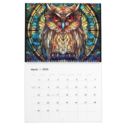 Calendrier Chouette en verre tendu (Mar 2026)